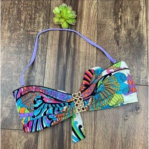 Trina Turk Colorful Gold Detail Halter Strapless Bikini Top